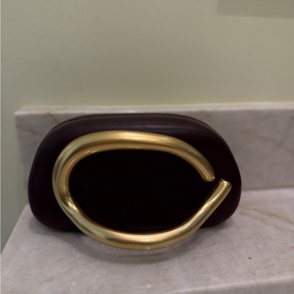 Zara Burgundy Clutch With Gold Handle